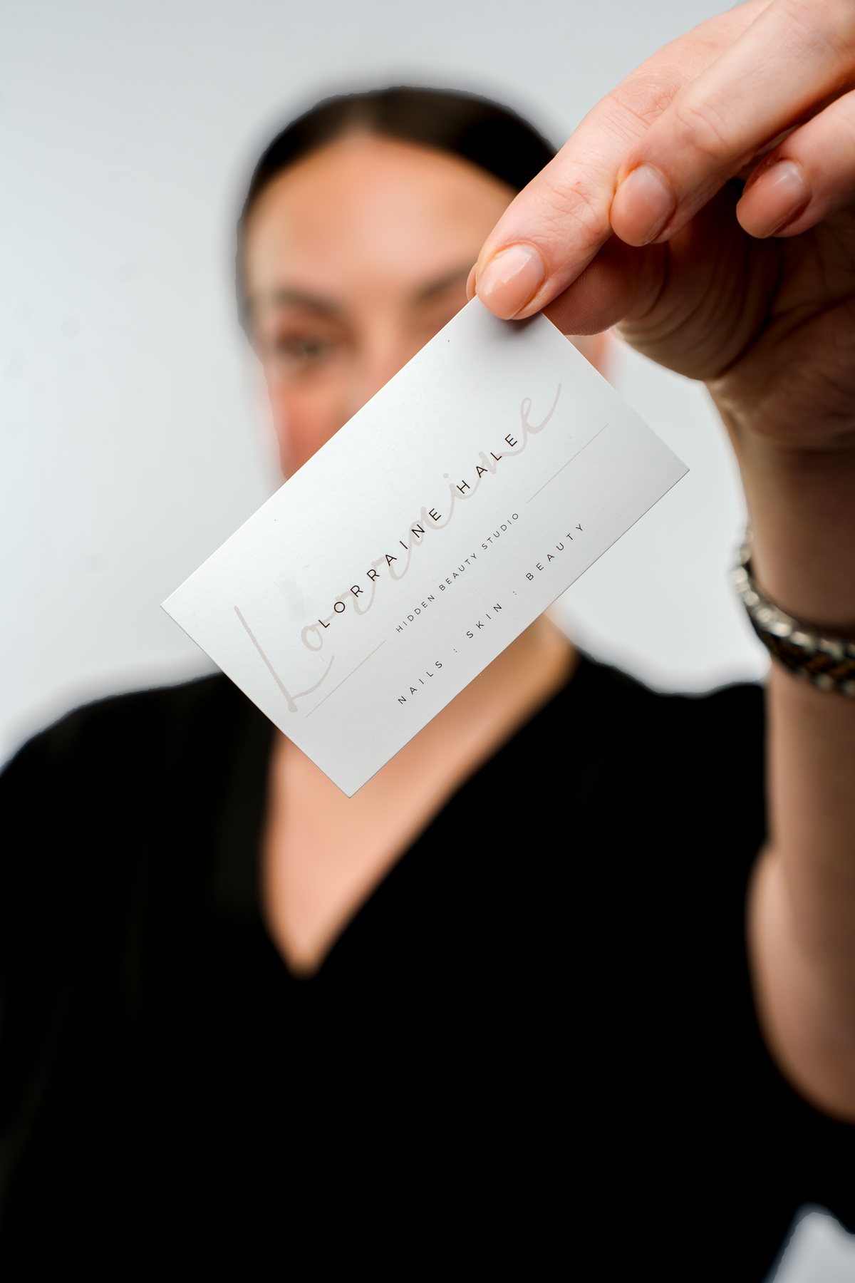 Hidden Beauty business card, Lorraine Hale, nails, skin and beauty