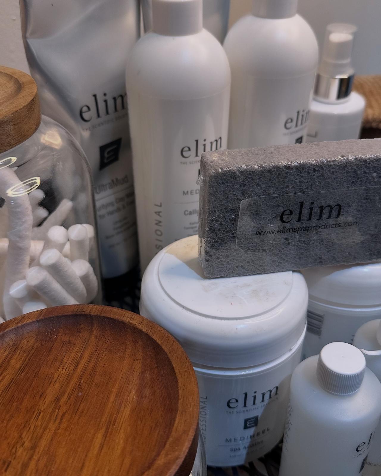 Elim professional pedicure products laid out ready for treatment